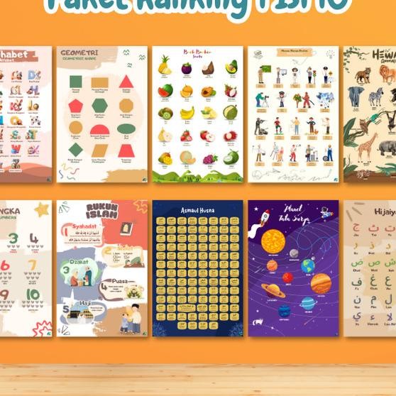 POSTER EDUKASI ANAK | PAKET 10 LEMBAR | AESTHETIC | Poster Untuk Belajar Anak Lengkap, BAHAN TEBAL B