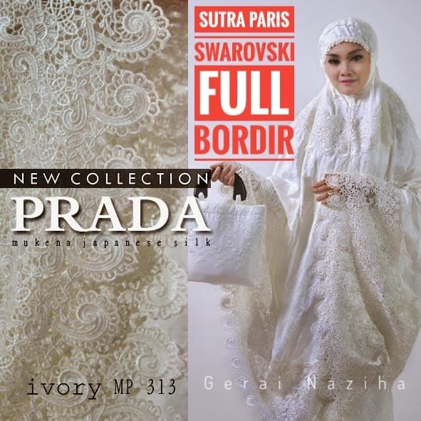BOOM SALE Mukena Bordir Sutra Paris Putih Swarovski Elegan Full Bordir - Coklat Milo