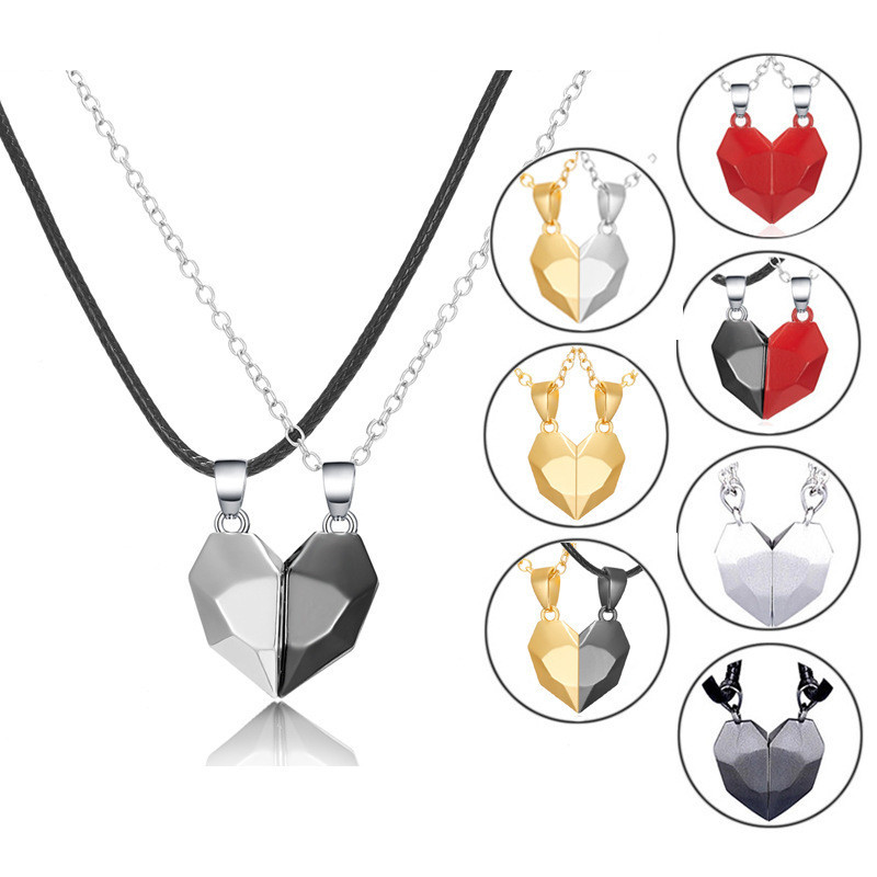Brocade Couple Love Item Magnet Necklace Wish Stone Pendant Heartbreak Clavicle Chain Heart Necklace