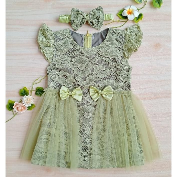 Super Seller Dress Anak Perempuan / Gaun Pesta Bayi / Dress Bayi Newborn / Dress Anak Warna Sage Gre