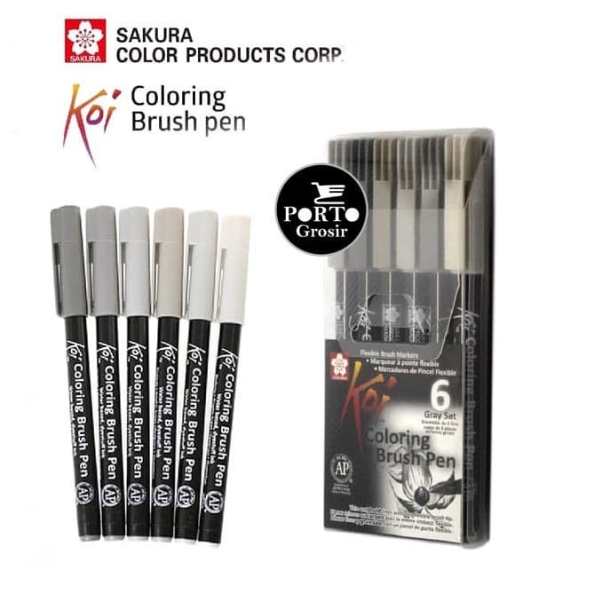 

Ba Sakura Koi Coloring Brush Pen Set - 6 Grey Color Set / Monochrome