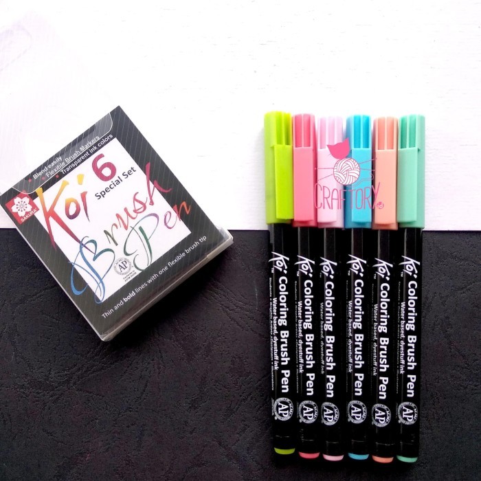 

Ba Sakura Koi Coloring Brush Pen Set 6 Color Pastel Kuas Calligraphy
