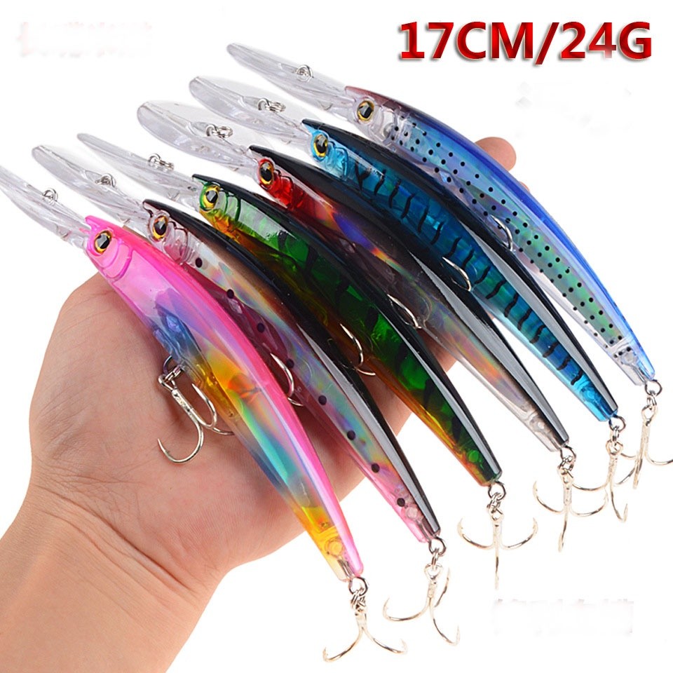 6 Buah/Set 24G/17Cm Umpan Keras Plastik ABS Tenggelam Ikan Kecil Umpan Renang dengan 2 # Kait Pengua