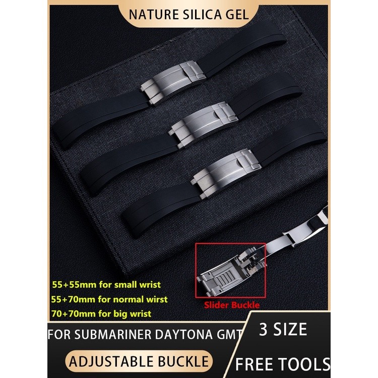 20mm 21mm 22mm Ajustment Claspband Watchband Karet Watch Tali untuk Rolex Oysterflex Submariner Dayt