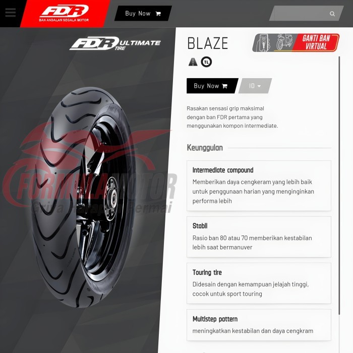 Jona 90/80-17 Fdr Ultimate Blaze Ring 17 Tubeless (Profil Donat) Ban Depan Motor Vixion, Gsx,
