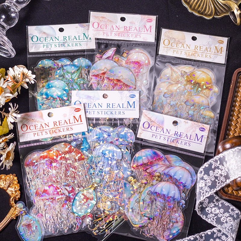 

Promo L.P 20 Pcs Stiker Ubur Transparant, Bersinar Jellyfish Pet Sticker Ocean Jewel Deco Craft Bujo