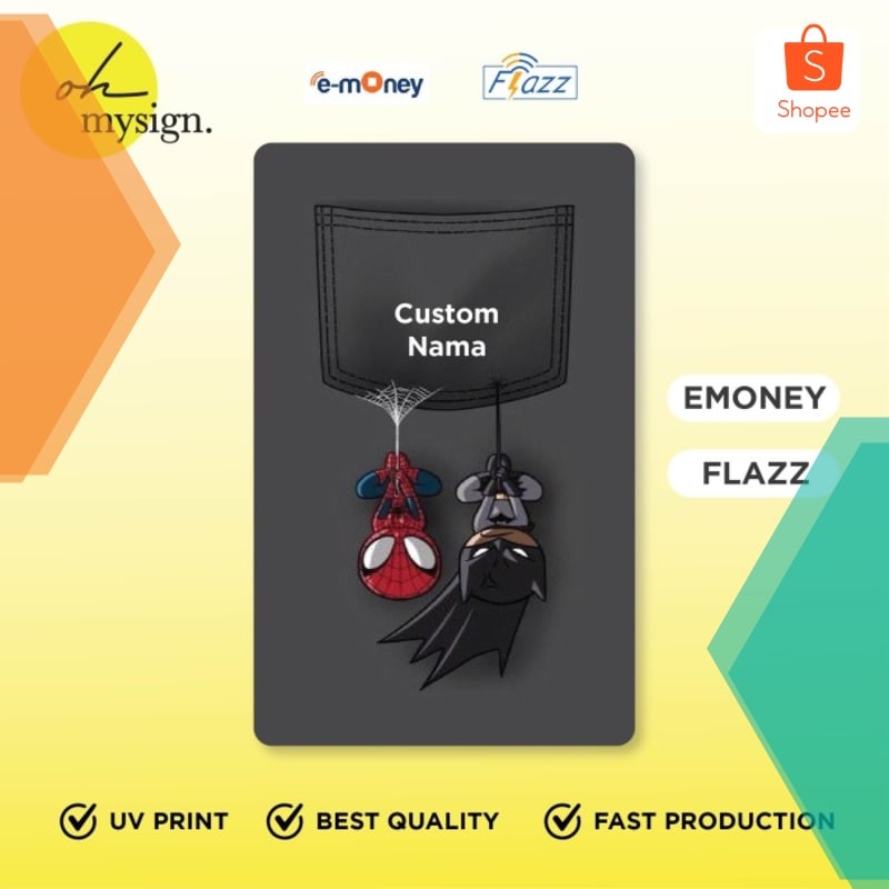 Promo Emoney Flazz Batman Spiderman Kartu E-Toll Mandiri BCA UV Print - Emoney Keren