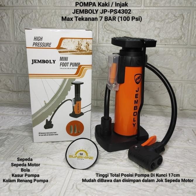 (LIL) POMPA ANGIN INJAK JEMBOLY JP-PS4302 FOOT PUMP UNTUK SEPEDA DAN MOTOR