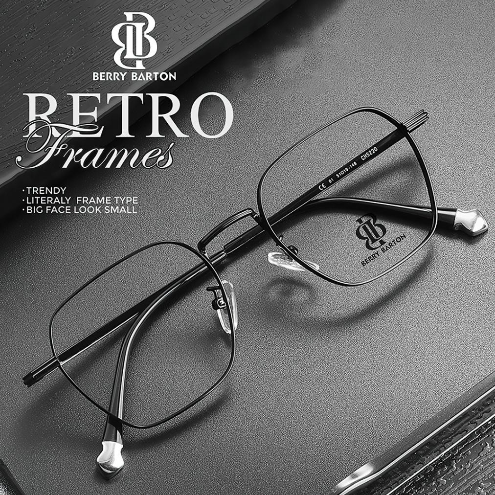 Berrybarton Kacamata Bisnis Segi Empat Alloy Lensa Minus Anti Radiasi Bluecromic Pria Wanita 5220