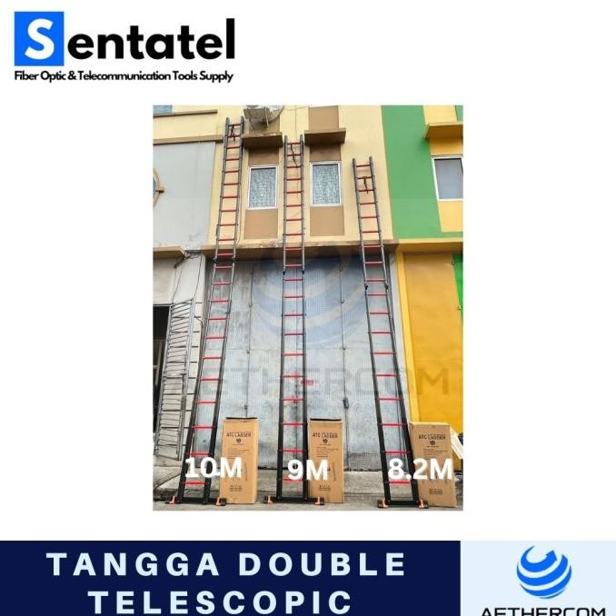 TANGGA LIPAT TANPA LEKUKAN  DOUBLE TELESKOPIK ALUMINIUM 10M - MERAH