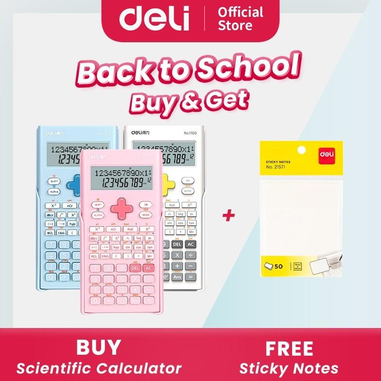 

COD Deli Calculator Scientific Kalkulator 240 Fungsi Kalkulasi 3 Warna 1700 eq-77