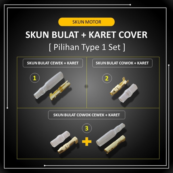 Skun Bulat + Karet Socket Sambungan Kabel Motor 1pak isi 100set