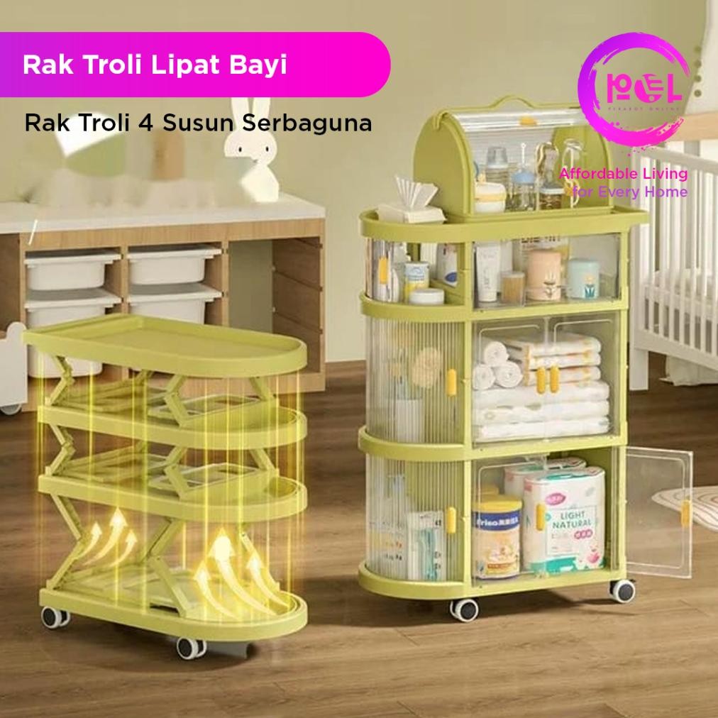 Rak Troli Lipat Bayi Roda 4 Susun | Rak Penyimpanan Serbaguna | Troli Penyimpanan