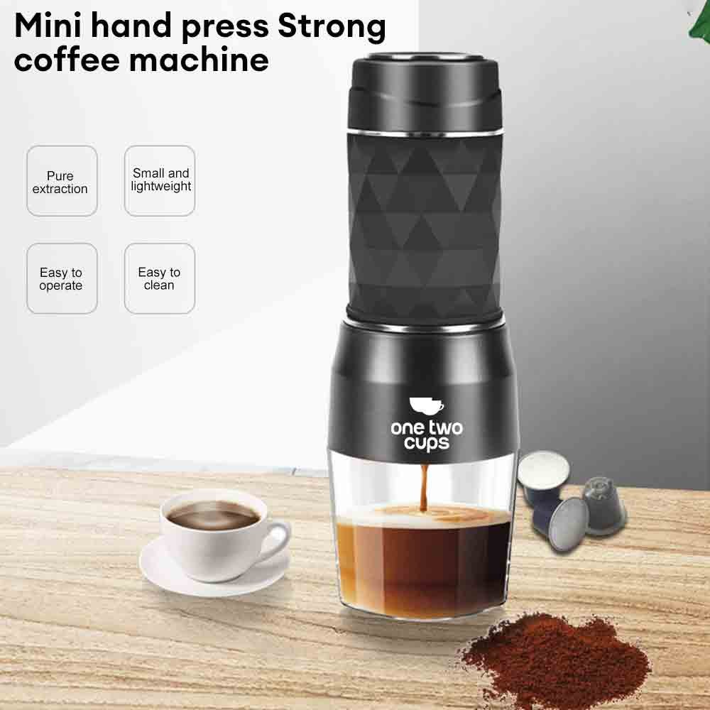 Two Cups Hand Press Mini Espresso Coffee Maker 3 in 1 20 Bar 120ml - HS-8439 - Hitam