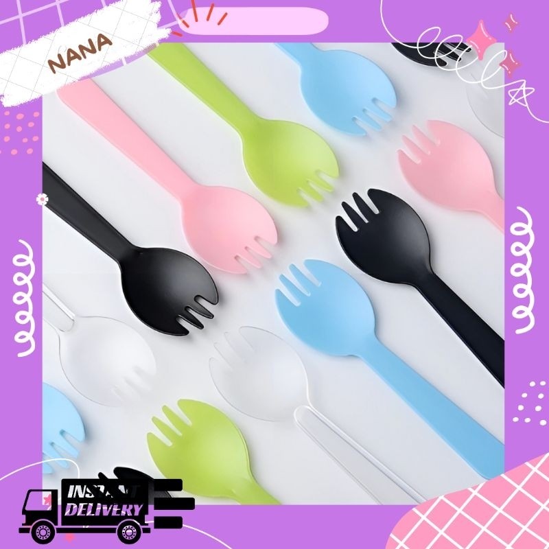 SENDOK GARPU 2 in 1 PLASTIK SENDOK GARPU PLASTIK 10 PCS