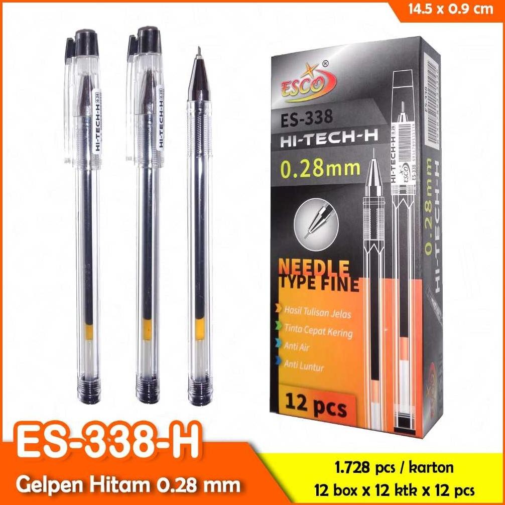 

gd-5 1 Pak (12) Pen hi Tech 0.28mm / Pen gel Hitech Esco Hitam / Pulpen / Bisa Cod Original