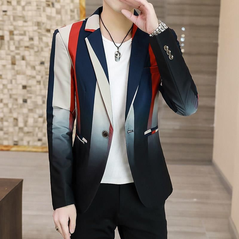Jaket Jas Pria Gaya Korea, Jaket Jas Anak Muda Trendi Slim-Fit