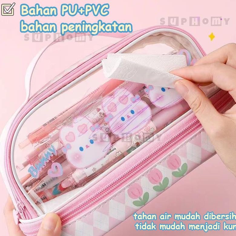 

gh-45 Tempat Pencil Tas Pena Tas Pensil kotak pencil tempat alat tulis Bahan PVC berkapasitas besar dengan stiker gratis Viral