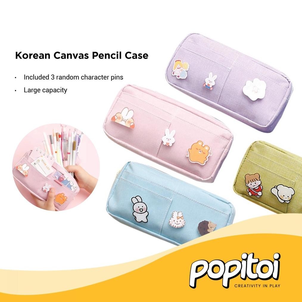 

ty-65 Korean Canvas Large Capacity Pencil Case Kotak Pensil Kanvas Besar Warna Warni Sale