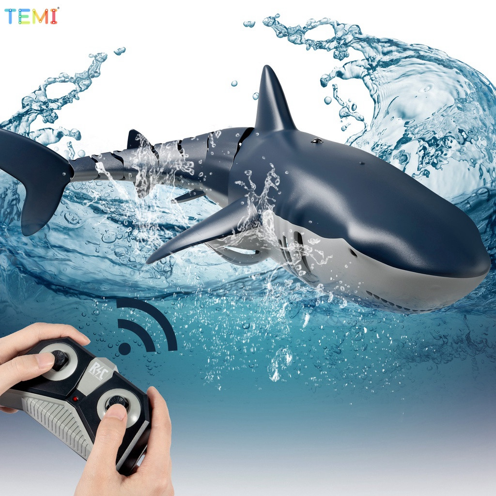 TEMI 2.4G Mainan Hiu Remote Control Kolam Renang Hadiah Kamar Mandi Mainan Perahu Remote Control Mai