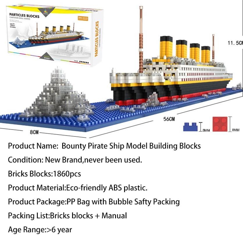 Pagar Mainan Bayi 1860 pcs Titanic Model Kapal Pesiar DIY Blok Bangunan Bata Kit Anak Anak Mainan Pe
