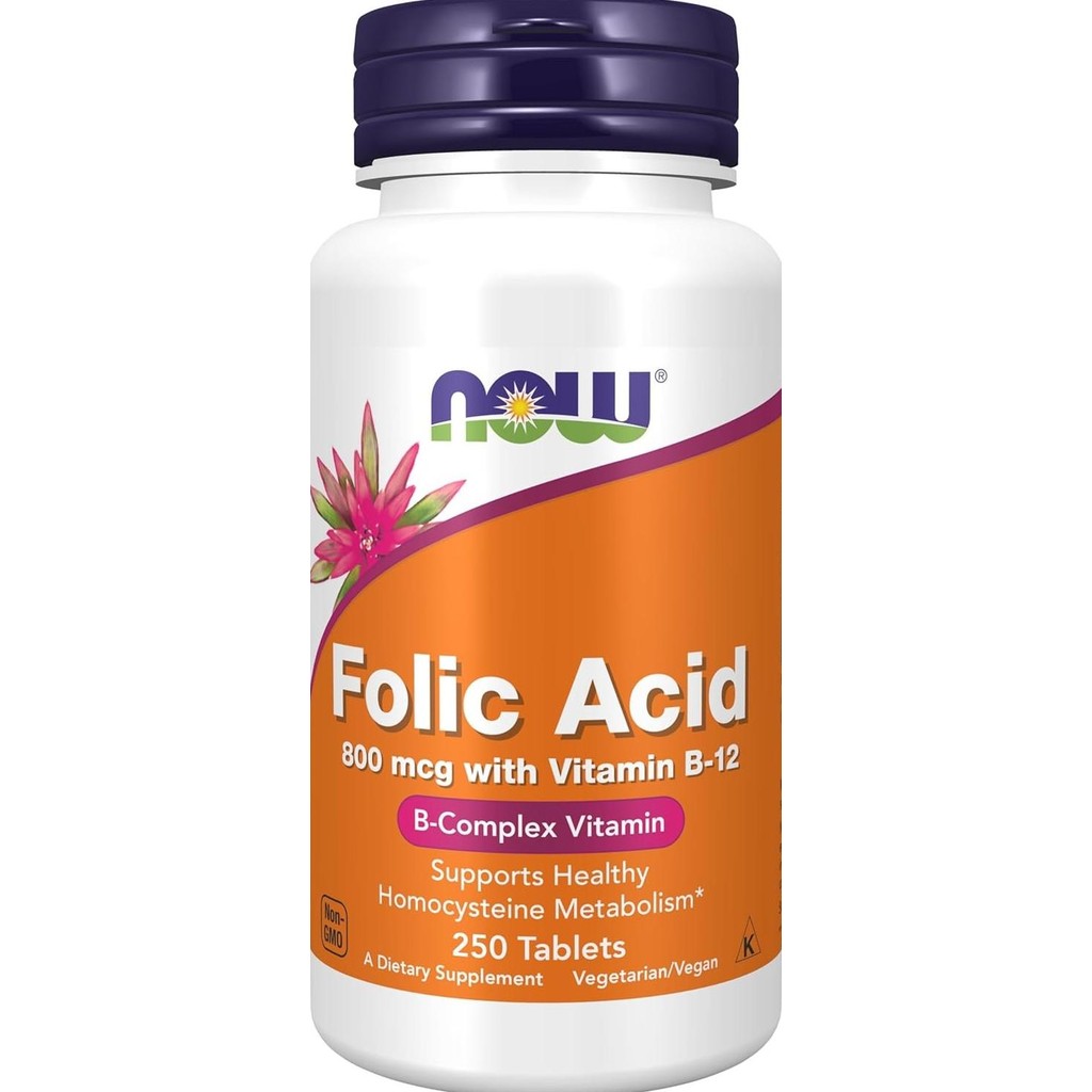 Now Foods Folic Acid 800mg 250 Capsules Vitamin B12 B-12 B-Complex