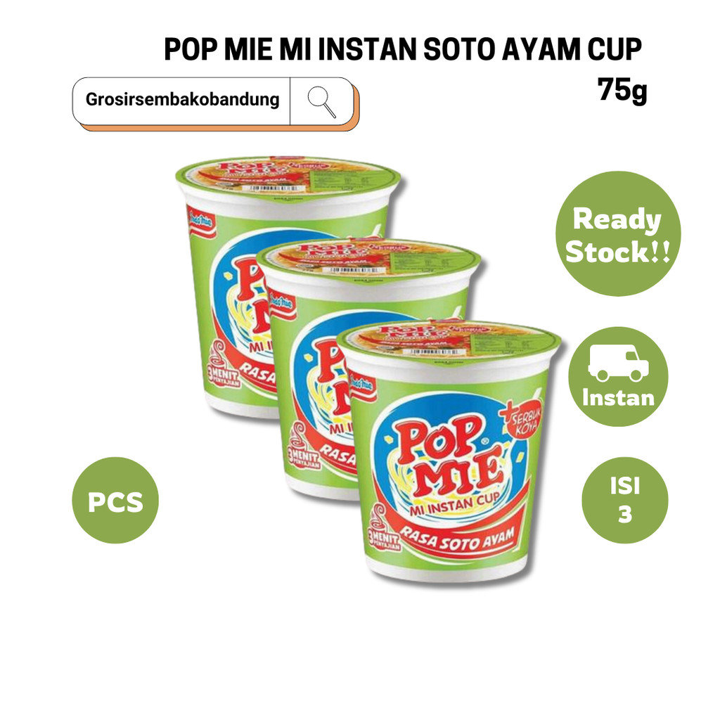 

POP MIE MI INSTAN SOTO AYAM CUP 75g - 3 Pcs - Kota Bandung