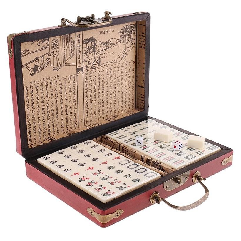 Dadu, Board Game & Mainan Kartu Dengan Kotak KayuMini Portable Mahjong Set Permainan Mahyong China C