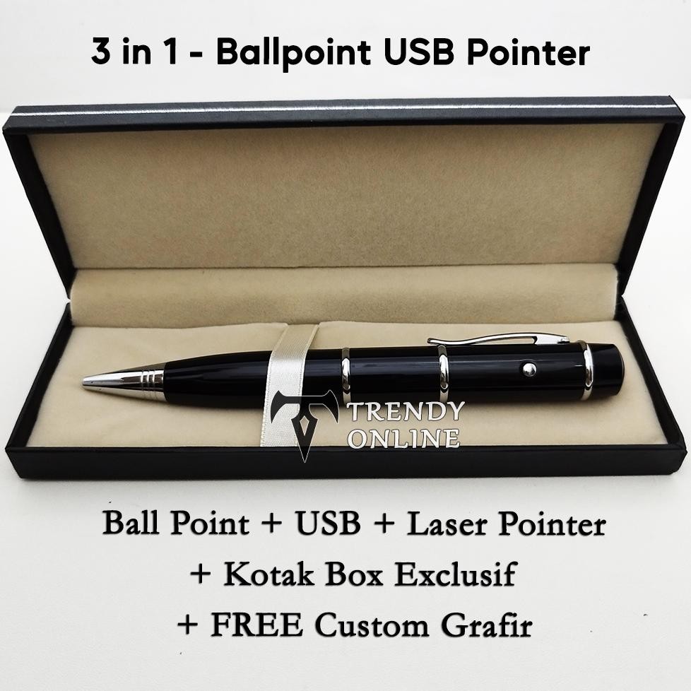 

2er-54 Ballpoint Pointer USB Multifungsi dengan Box Elegan, 3in1 Bolpoin FREE Cetak Nama | Pen Pointer USB Custom Hemat