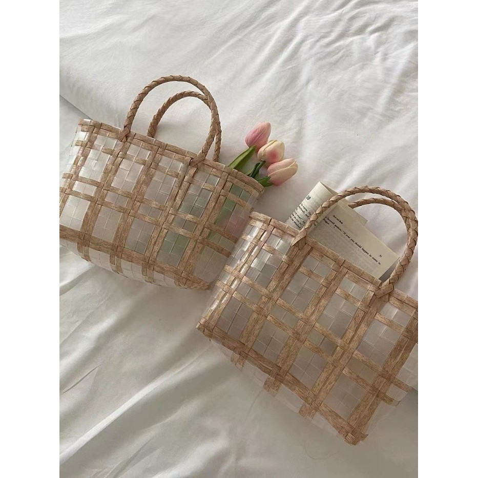Tas keranjang anyaman plastik Hampers goodie bag natal lebaran