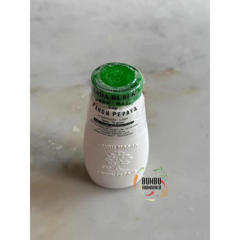 

(NEW PACKAGING) Lada Bubuk / Merica / White Pepper cap Pohon Pepaya [1 botol; 75 gram per botol]
