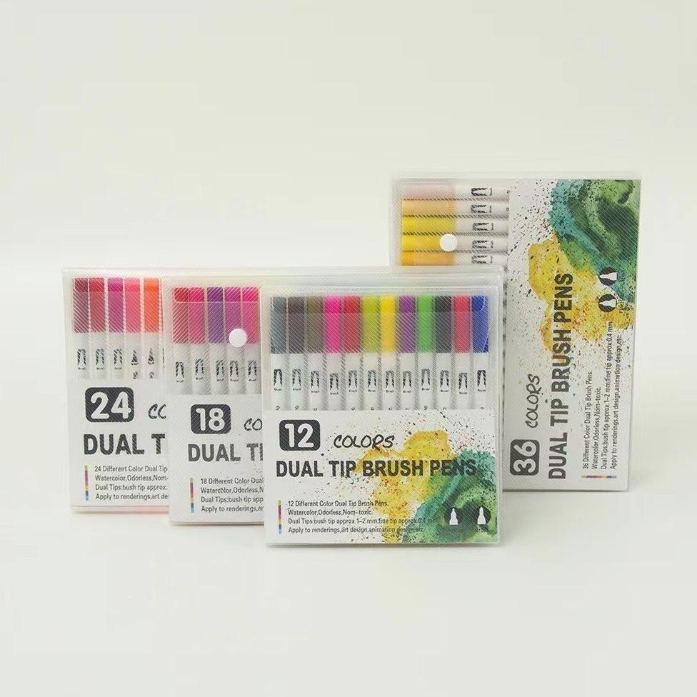 

rq-56 Hightune Spidol Warna Set 12/36/60/100 Spidol Brush Pen 2 Tips Spidol Set Marker Drawing Pen Original