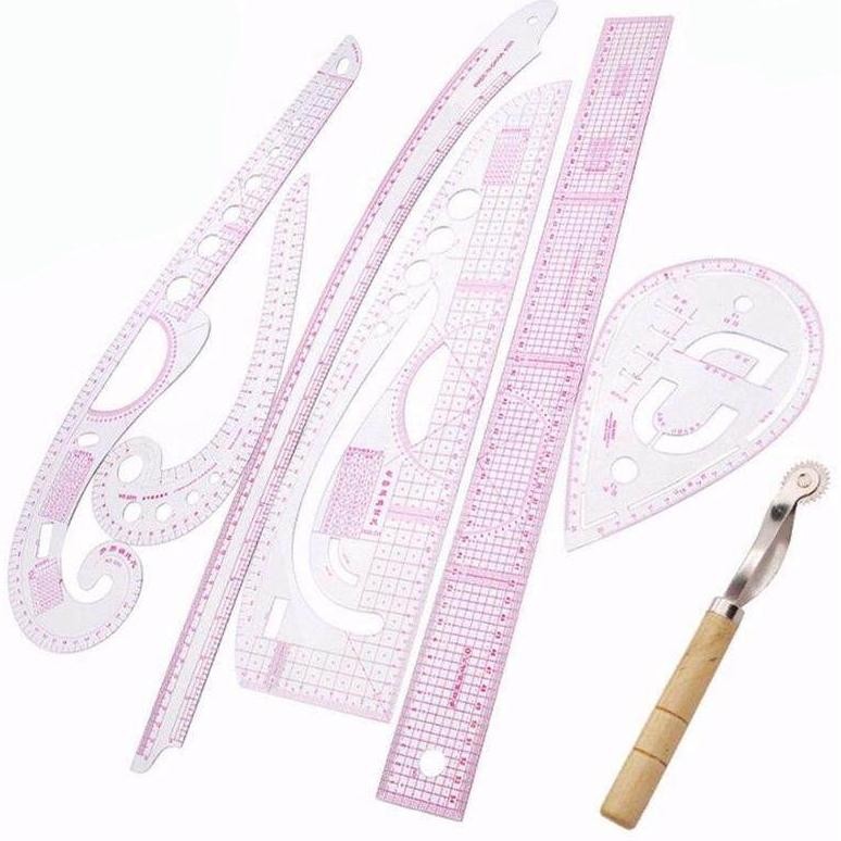 

gh-67 7PCS/SET tailor ruler Clear measuring kit sewing drawing Yardstick ruler sleeve French arm curve set Paddle Whee ruler set Sale