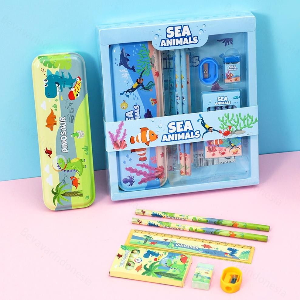 

ter-98 BEVAVAR Alat Tulis Anak Set Tempat Pensil Lucu Untuk Hadiah Anak Stationery 6In1 Premium