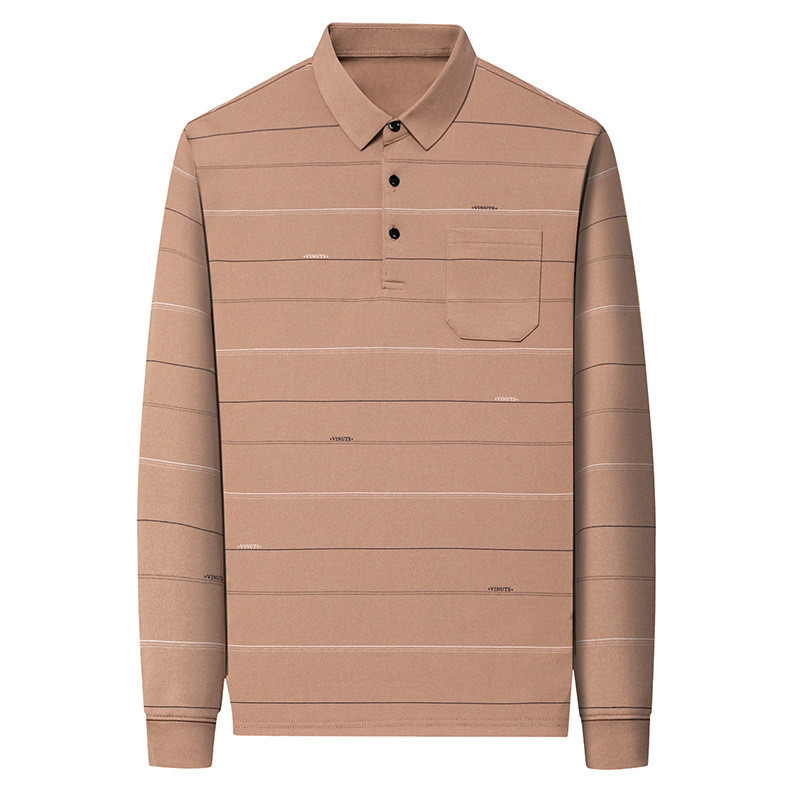 MenTShirt Long Sleeve Autumn Middle-Aged Ice Silk Top Clothes Quick-Drying Shirt Collar