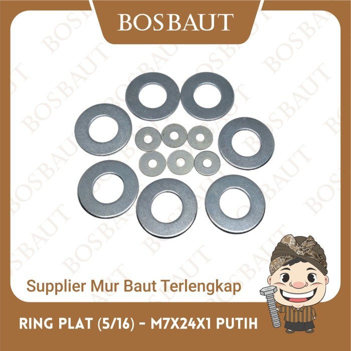 Ring Plat / Flat Washer Besi M7x24x1 Putih - Ring Plat M7