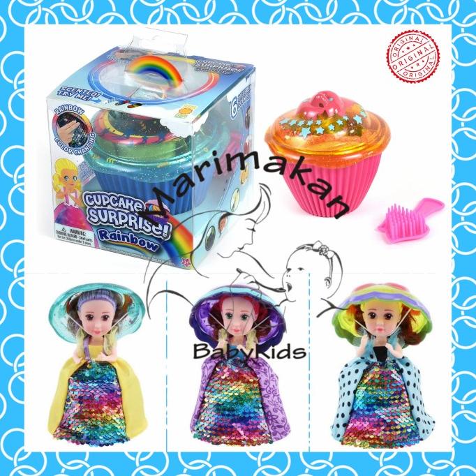 Boneka Cupcake Surprise Rainbow Sequin Original Mainan Anak Perempuan