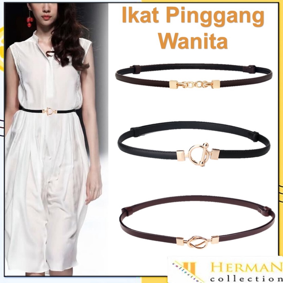 Penawaran khususv2V6h HC Ikat Pinggang Gamis Wanita Adjustable Gesper Kulit Tali Kecil Womens Belt K