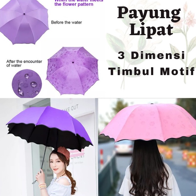 ★★★ GNd Payung Lipat 3D 3 Dimensi Magic Umbrella Payung Ajaib Timbul Motif Berubah Warna Motif Anti 