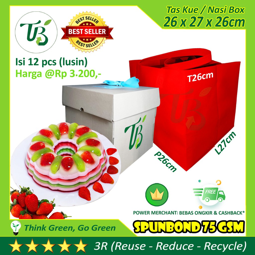 

Tas Spunbond Box Kue / Nasi Kotak 26X27Cm Goodie Bag Bukan R Bag Dus