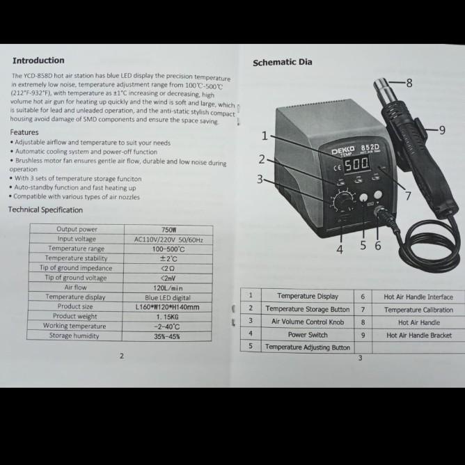Dekko 852D / Dekko 852 D Solder Uap Hot Air Smd Blower Angkat Ic