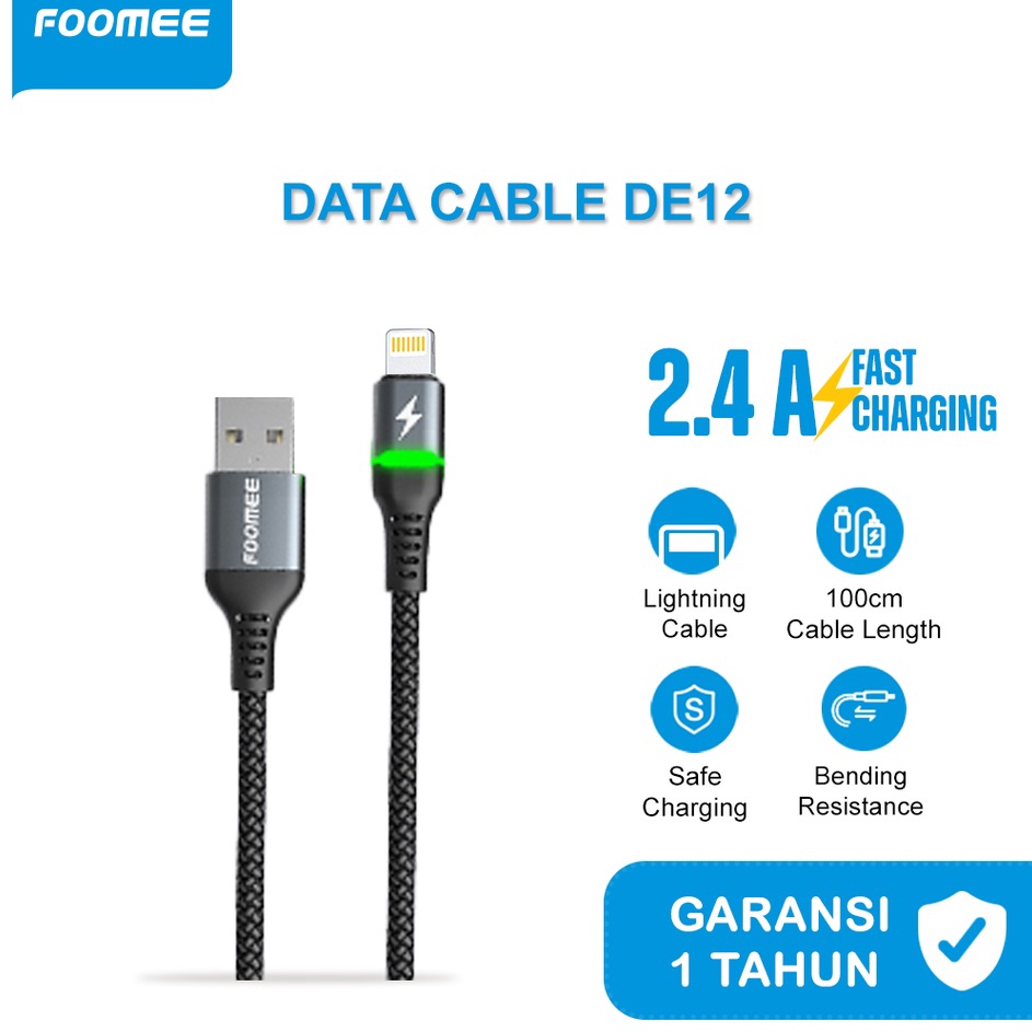 _ GROSIR FOOMEE Kabel Data LED indicator Cable Fast charging Gradient breathing DE10, DE11, DE12 Bes