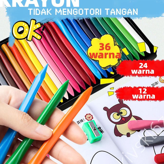 

[✓ ごQ13L> KRAYON 12/24/36 Warna Cerah Bentuk segitiga ergonomis tidak beracun bisa dicuci Set Krayon trendings..!