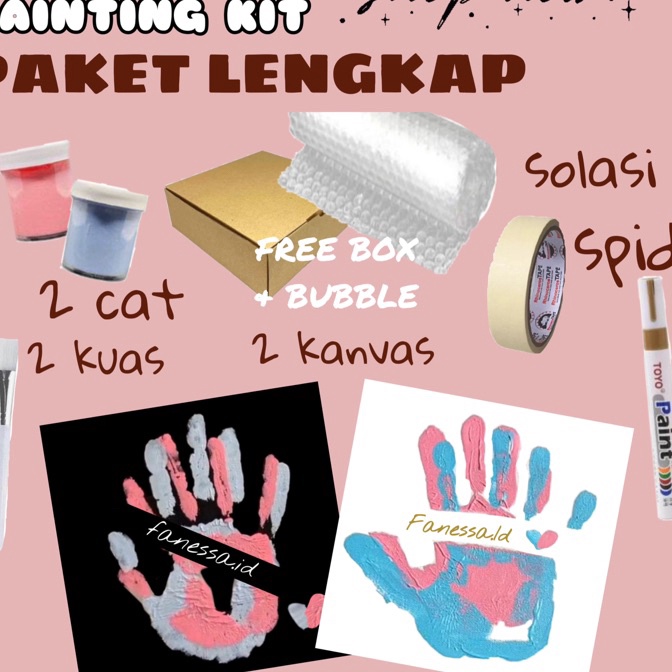 

(✓L/FE♪) (freebox)DIY Hand Painting Kit | Set Kanvas Couple | kanvas cap tangan couple muraah..