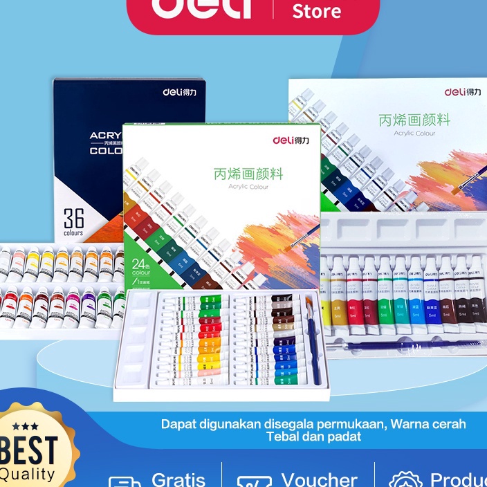 

[❤ Y㊖LJ> Deli Acrylic Paint / Cat Akrilik Anak 24/36 Warna Dapat Ditulis di Kain Tanah Liat 73912 73915/ treending.!