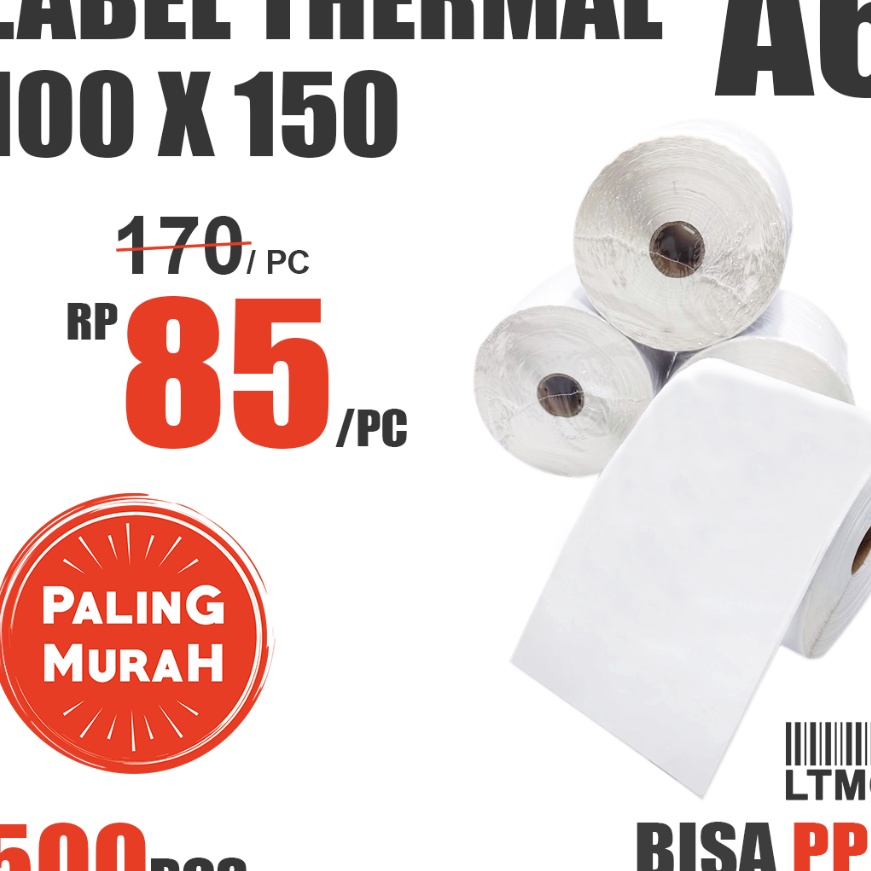 

[❦3TJ-✮> Label Barcode MURAH 100 x 150 A6 kertas stiker thermal 500 pcs - muurah.!