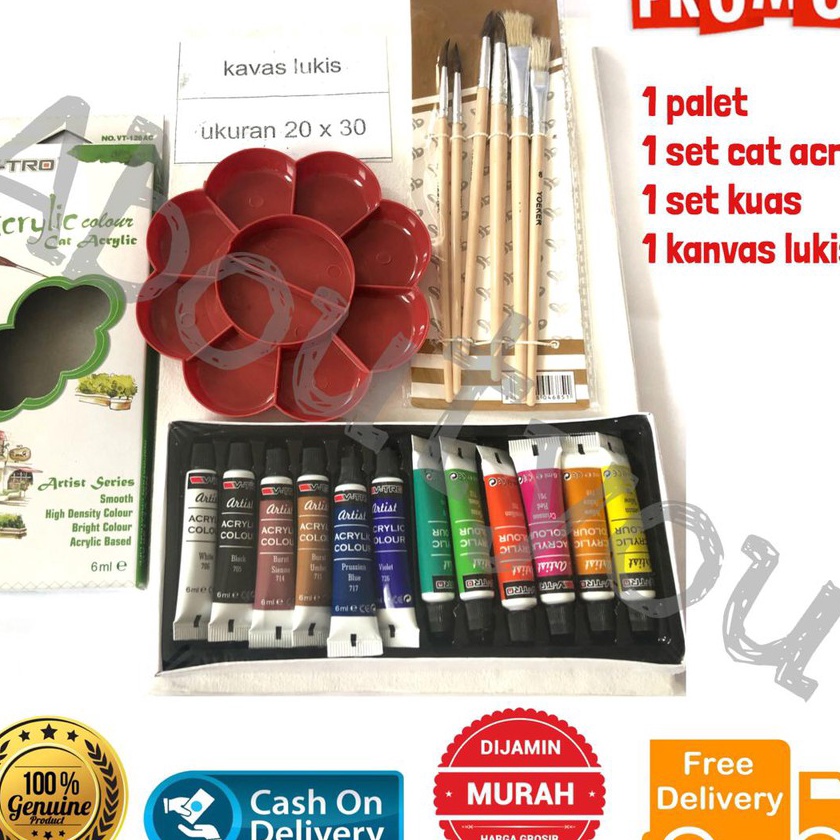 

(A-F㊖㊖P] PAKET LUKIS KOMPLIT 4 in 1 KANVAS Besar Cat Akrilik Palet Kuas Set Melukis Lengkap- murahh..