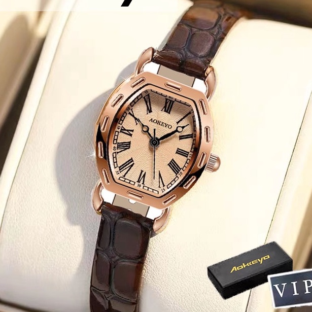 (Y-Q»ごH] AOKEYO S053 Jam Tangan Wanita Klasik Mode Display Kuarsa  Santai Jam Tali Kulit Tahan Air  