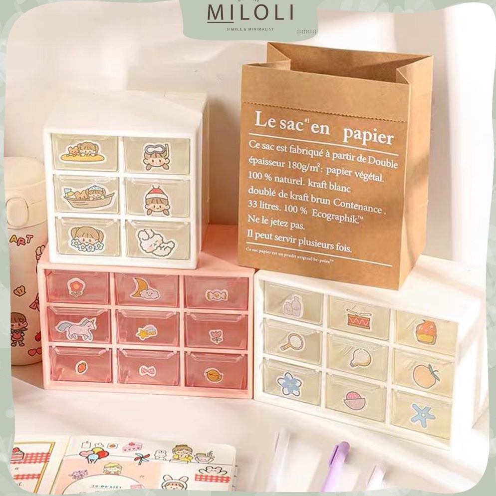 Terpercaya.. [MILOLI] 9 Drawers 6 Drawers Storage Box Mini Drawer Desktop INS Aesthetic Desk  - F003