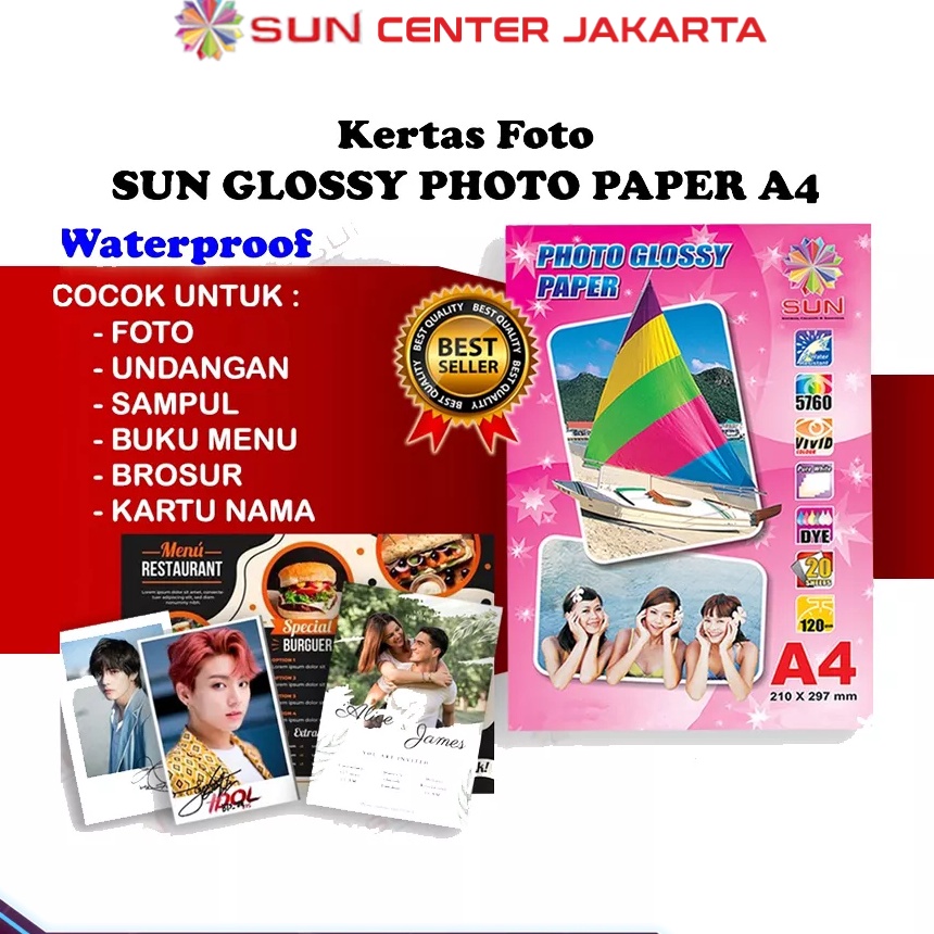 

(➸UZ/V✉] Kertas Foto Glossy A4 - SUN Photo Glossy Paper A4 265, 240, 210, 185, 120 GSM (Support epson/canon/hp/brother ori dye) - 664, 003, 673, 001 /murah.!!